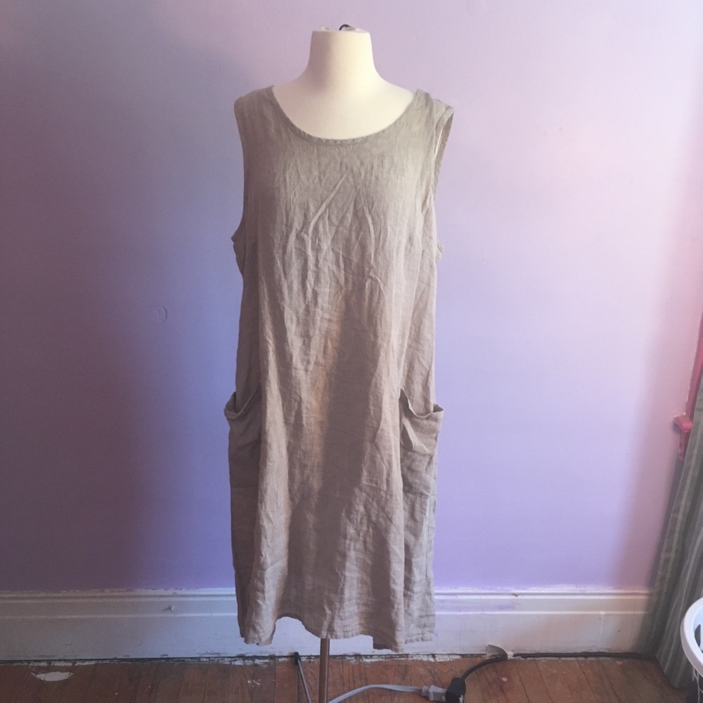 Flax M Tan Linen Dress